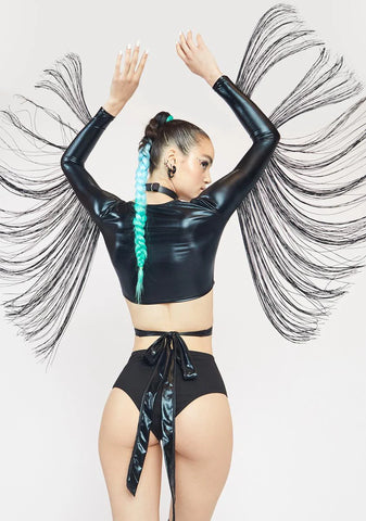 Dark Euphoric Element Fringe Wrap Top