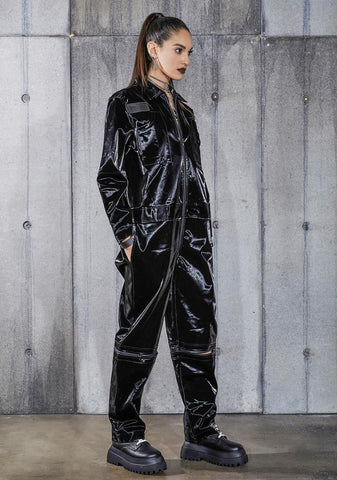 Snare Wet Look Zip-Up Utility Jumpsuit