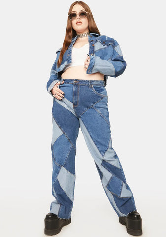 Plus Always Wonder Patchwork Denim Cropped Jacket