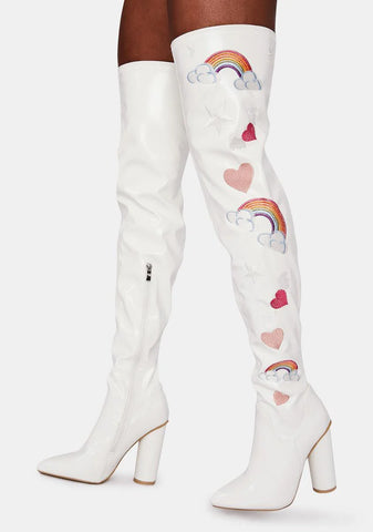Rainbow Heart Thigh High Boots