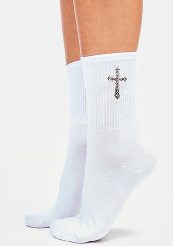 Angel Cross My Heart Charm Crew Socks