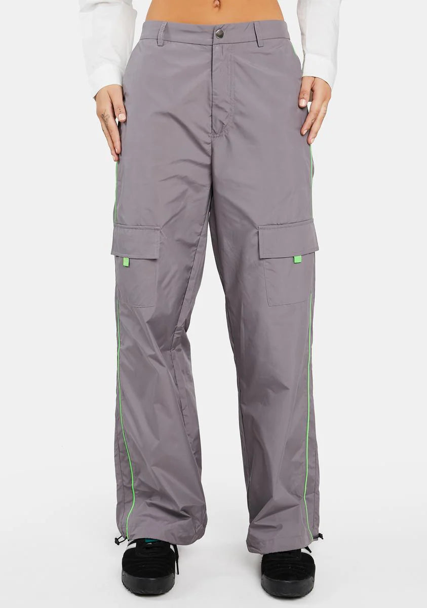 Ash Cargo Pants With Neon Trim