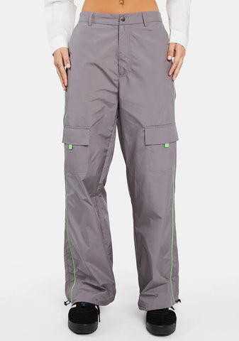 Ash Cargo Pants With Neon Trim