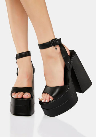 Monaco Black Leather Platform Heels