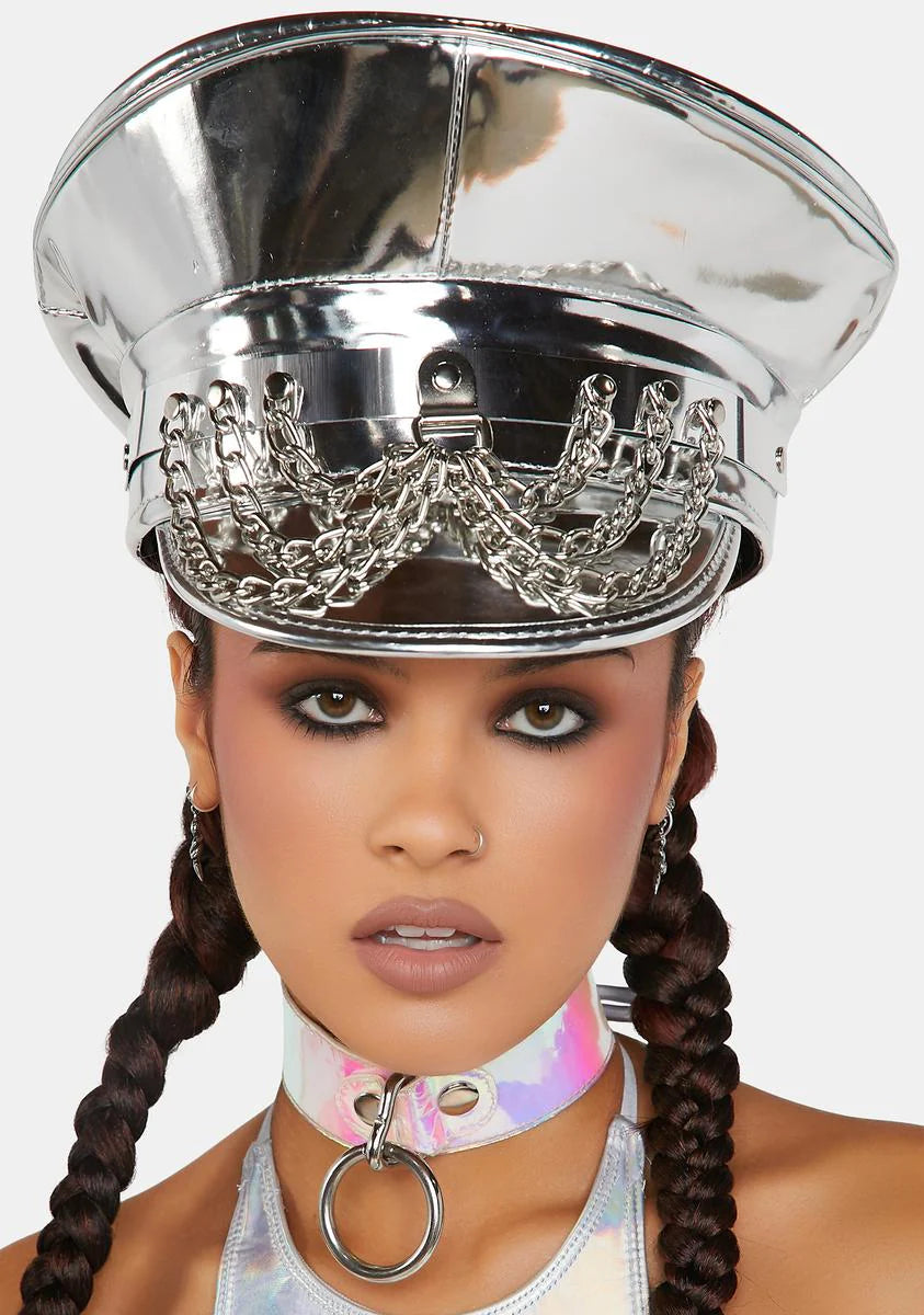 Metallic Hanging Chain Captain Hat