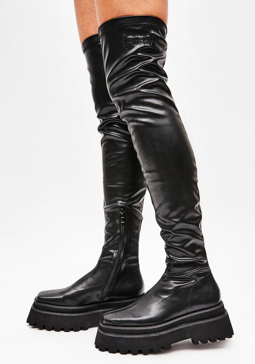 Synth Vegan Stretch Leather Over The Knee Boots