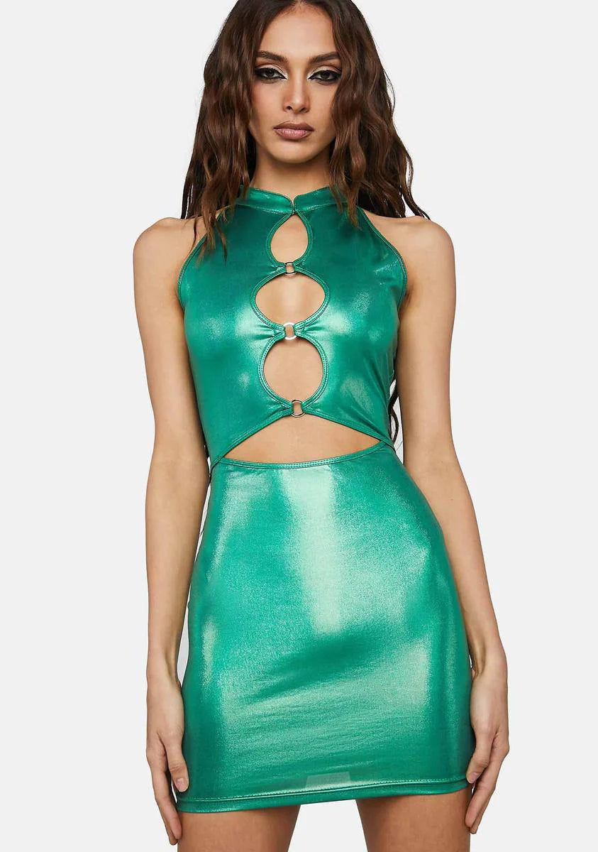 Green Cutout Sleeveless Mini Dress