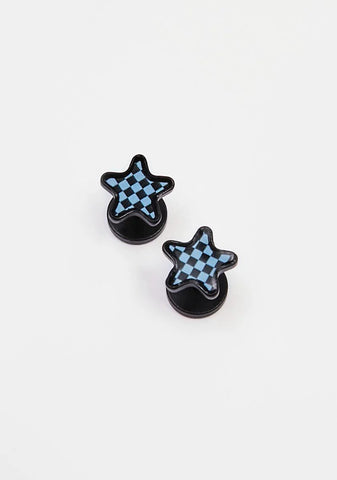 Star Studded Checkered Faux Plug Earrings