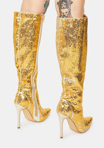Red Carpet Walk Sequin Knee High Boots