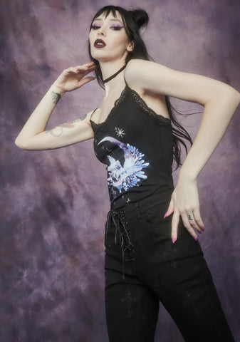 Broken Wings Fairy Print Lace Cami