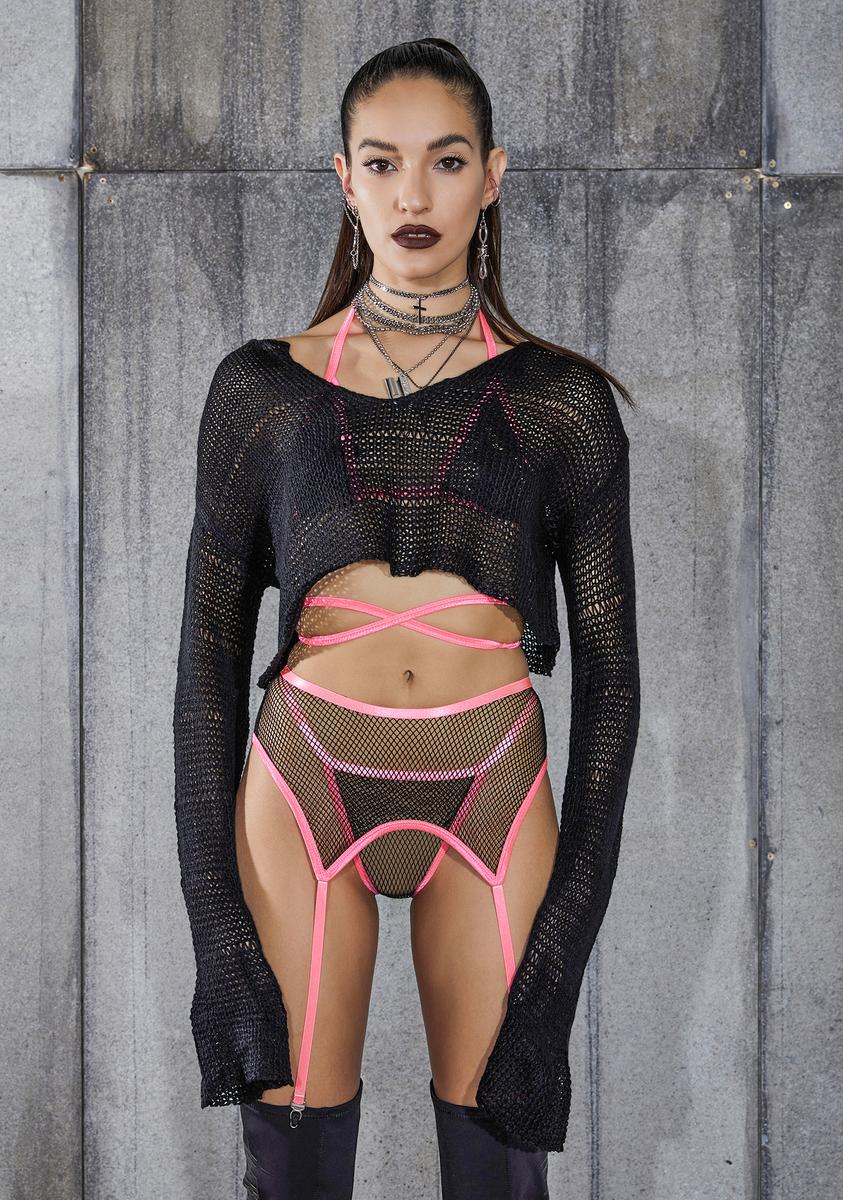 Snare Cropped Longer Sleeve Sheer Knit Sweater