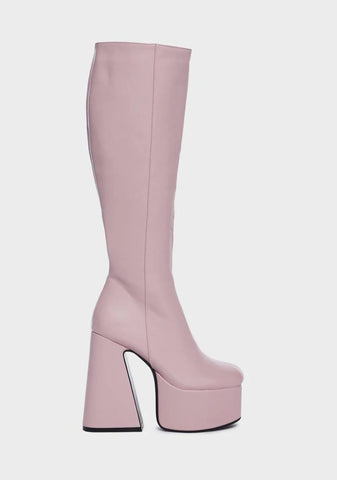Pink Hate You Knee High Boots