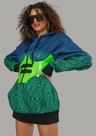 Warped Realm Checkered Oversized Hoodie