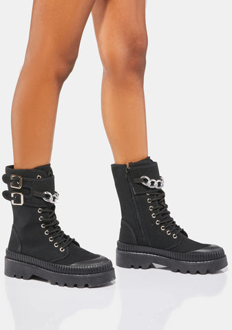 Noir Enough Of Love Combat Boots