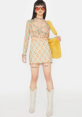 Teal Multi Mini Skirt