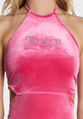 Cut Out Halter Velour Mini Dress