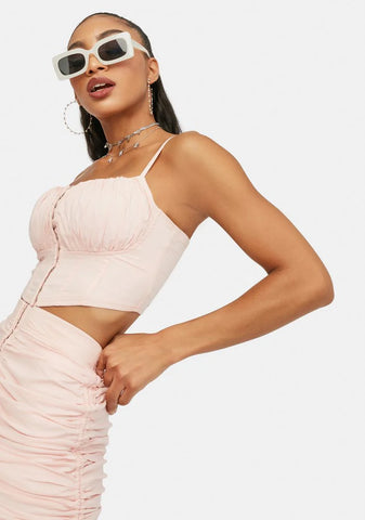 Confident Lux Ruched Mesh Corset Top