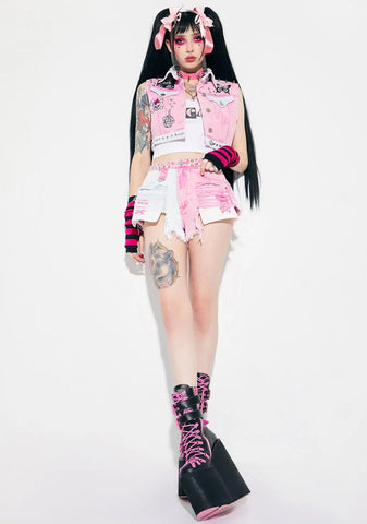 Perfect Poison Acid Wash Denim Shorts