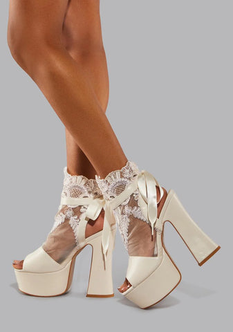 Ivory Stolen Heart Lace Peep Toe Heels
