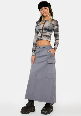 Ruby Stone Blue Maxi Tech Cargo Skirt
