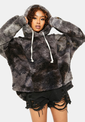 Charcoal In The Middle Sherpa Tie Dye Hoodie