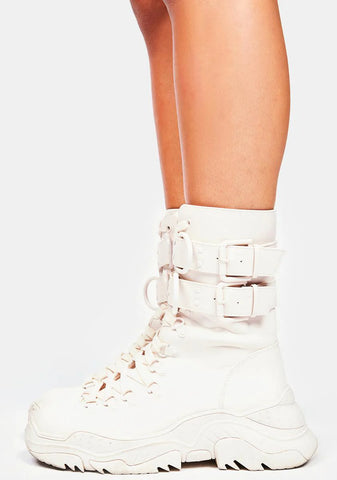 Ecru Hollywood Hiker Combat Boots