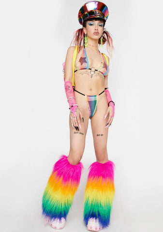 Rainbow Fishnet Heart Charm Bikini Set