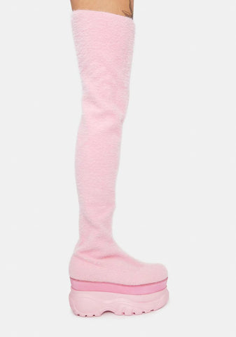 Sugar Coated Dreams Fuzzy Thigh High Boots