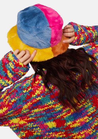 Patchwork Faux Fur Bucket Hat