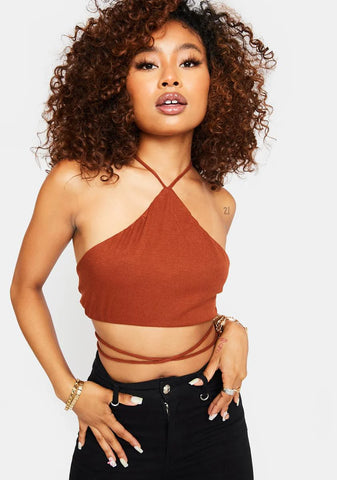 Brown Halter Crop Top