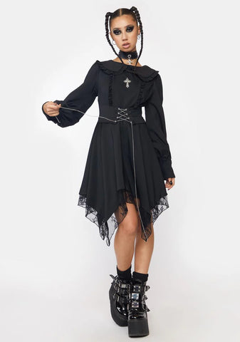 Collared Lace Hem Corset Mini Dress