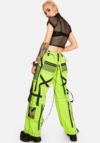 Neon Wide Leg Net Cargo Bondage Pants