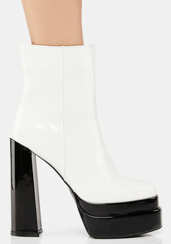 White Mateo Patent Platform Boots