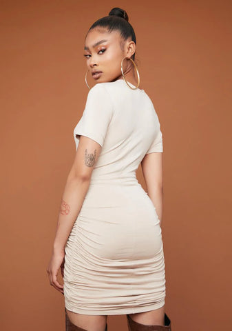Nude Devoted To You Ruched Mini Dress