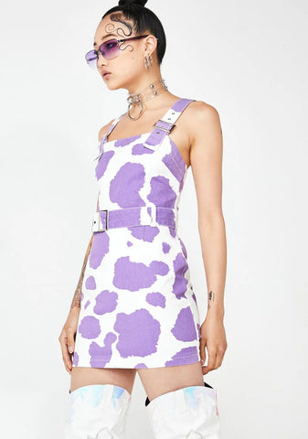 Lilac Cow Print Denim Mini Dress