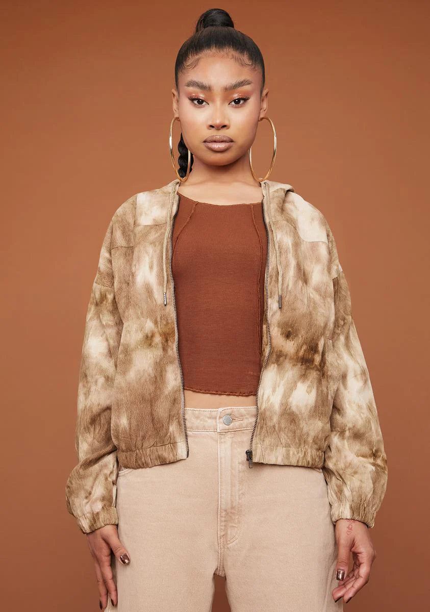 Olive On The Flip Side Tie Dye Zip Up Hoodie