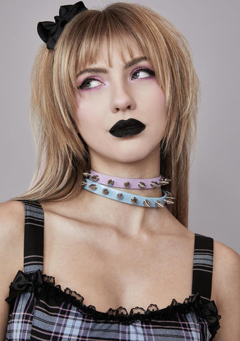 Blue Spiked Vegan Leather Choker