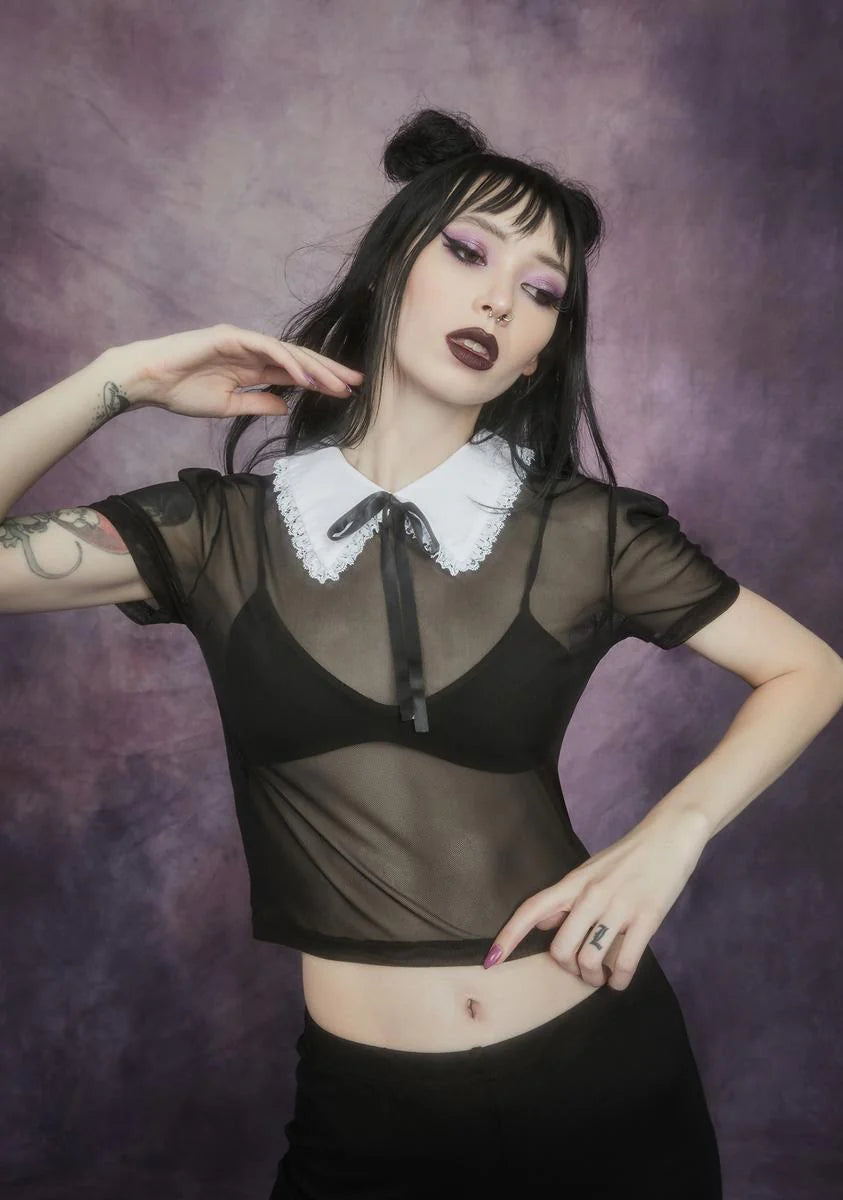 Terror After Teatime Collared Mesh Top