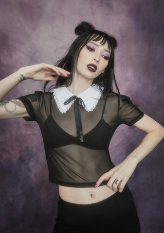 Terror After Teatime Collared Mesh Top
