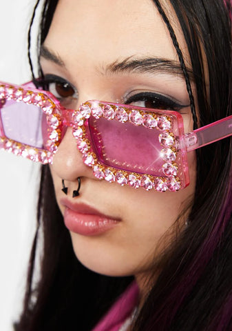Fake Attitude Crystal Sunglasses - Pink