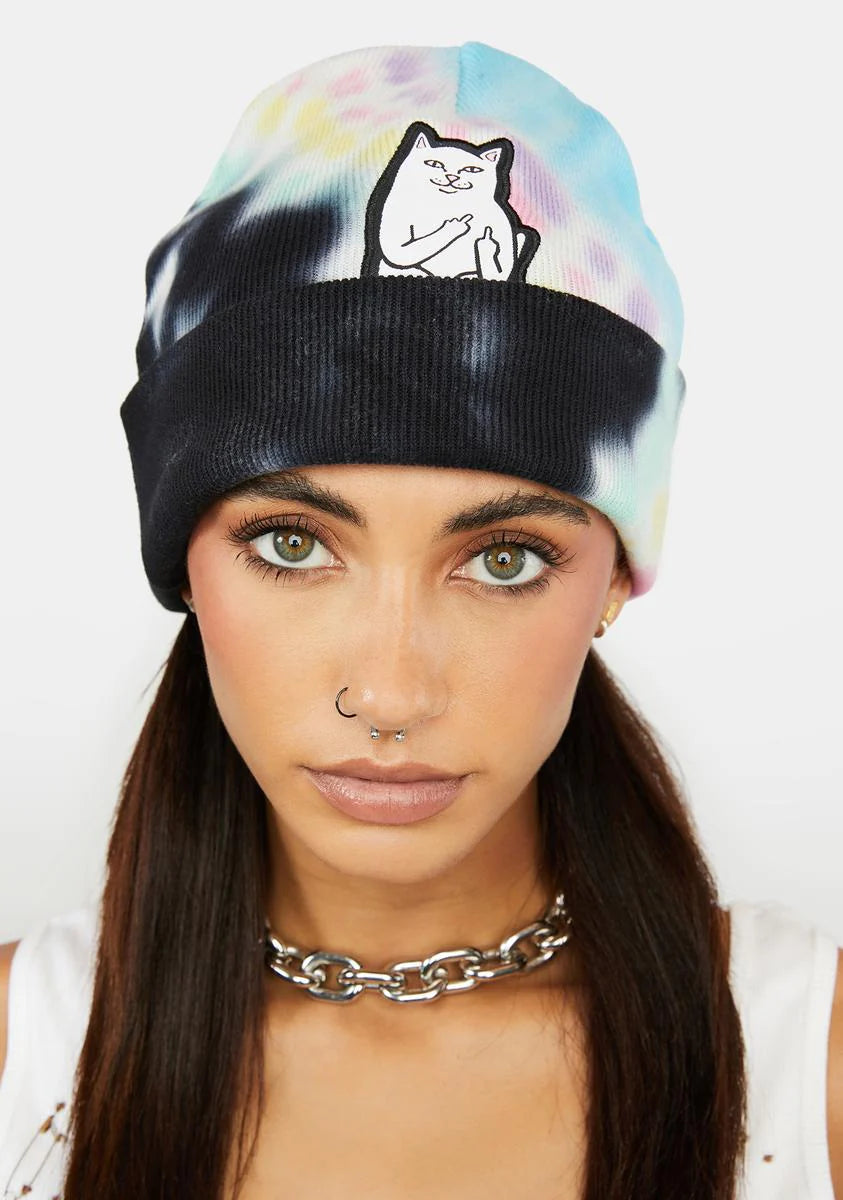 Black Rainbow Tie Dye Lord Nermal Beanie