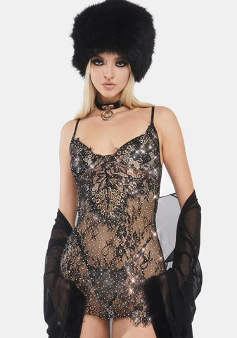Undercover Lair Lace Rhinestone Backless Chemise