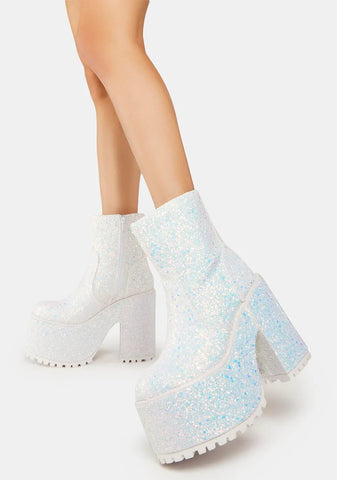White Krush Glitter Platform Boots