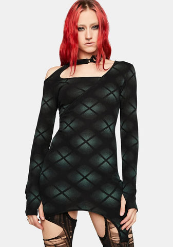 Dark Asymmetric Sexy Plaid Print Dress