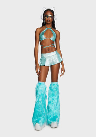 Aqua Techno Kitty Faux Fur Leg Warmers