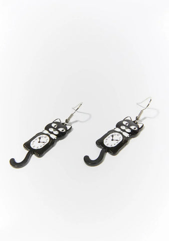 Noir Turning Back Time Cat Drop Earrings
