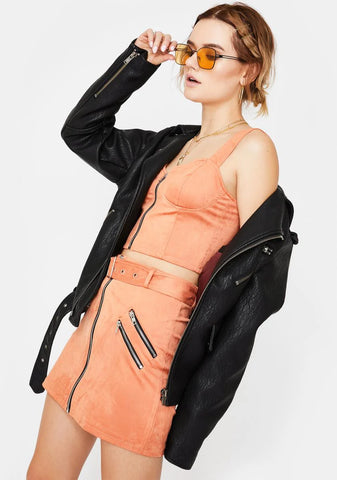 Salmon Zip Mini Skirt