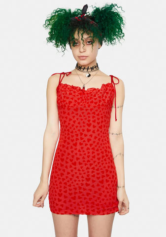 Red Mesh Heart Flock Kalosa Mini Dress