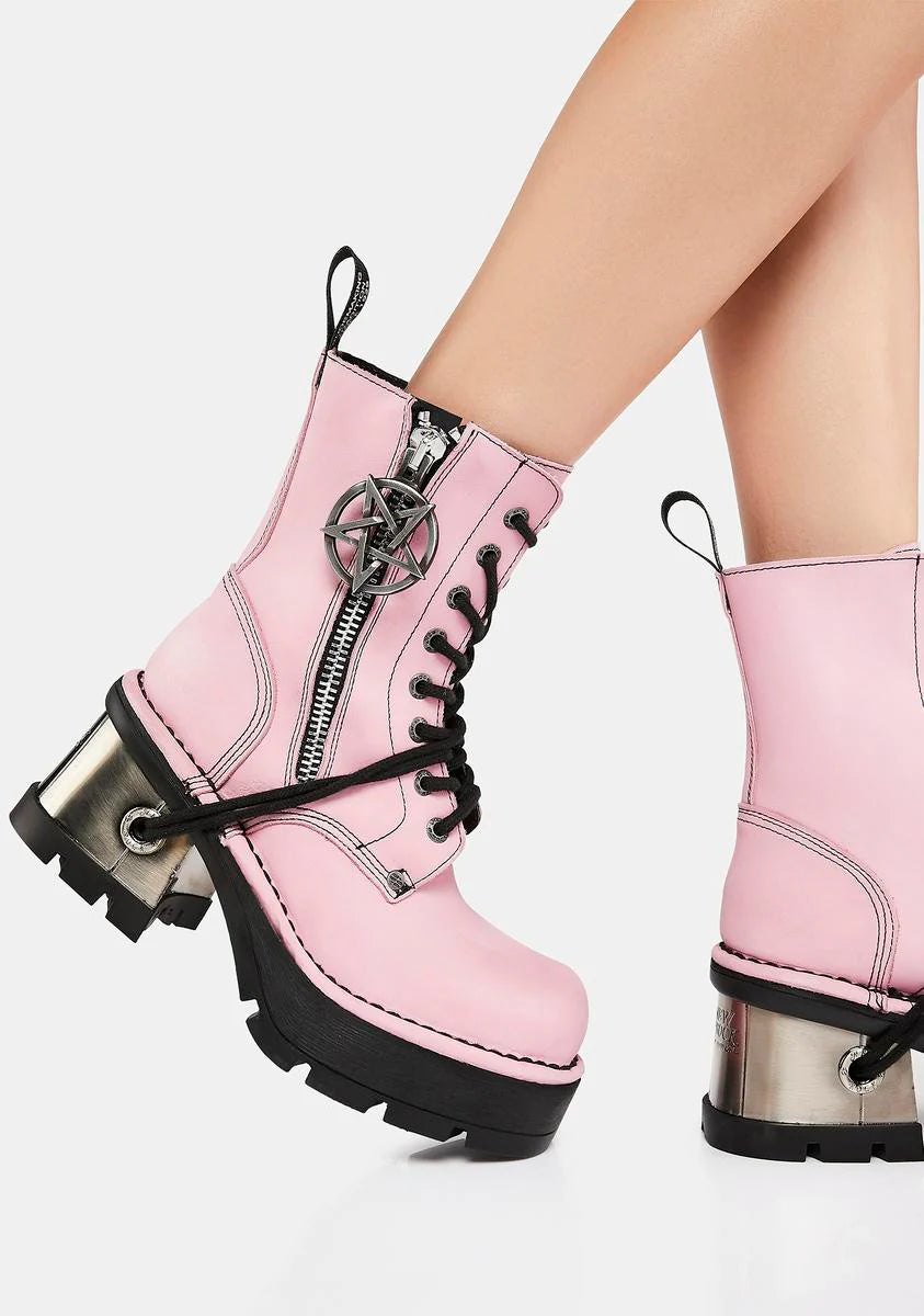 Pink Pentagram M-1045-C11 Combat Boots