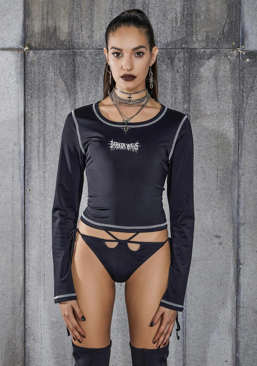 Snare Scoop Neck Top With White Stitching